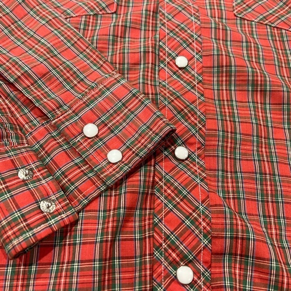 Vintage Wrangler Button Down Pearl Snap Plaid Long Sleeve Rancher Cowboy Shirt - Picture 4 of 5
